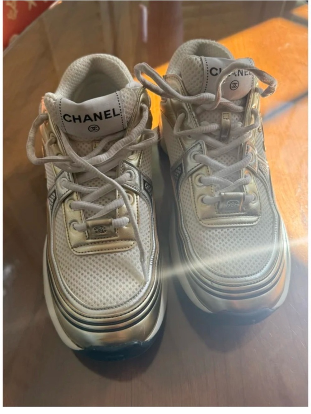 CHANEL Men’s Silver and White Runner Sneakers - Picture 4 of 10